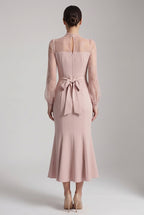 Dusty Pink Structured Crepe Mermaid Midi Dress Flowering Girl