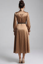Bronze-gold Satin Polka Dot A-line Midi Dress Flowering Girl