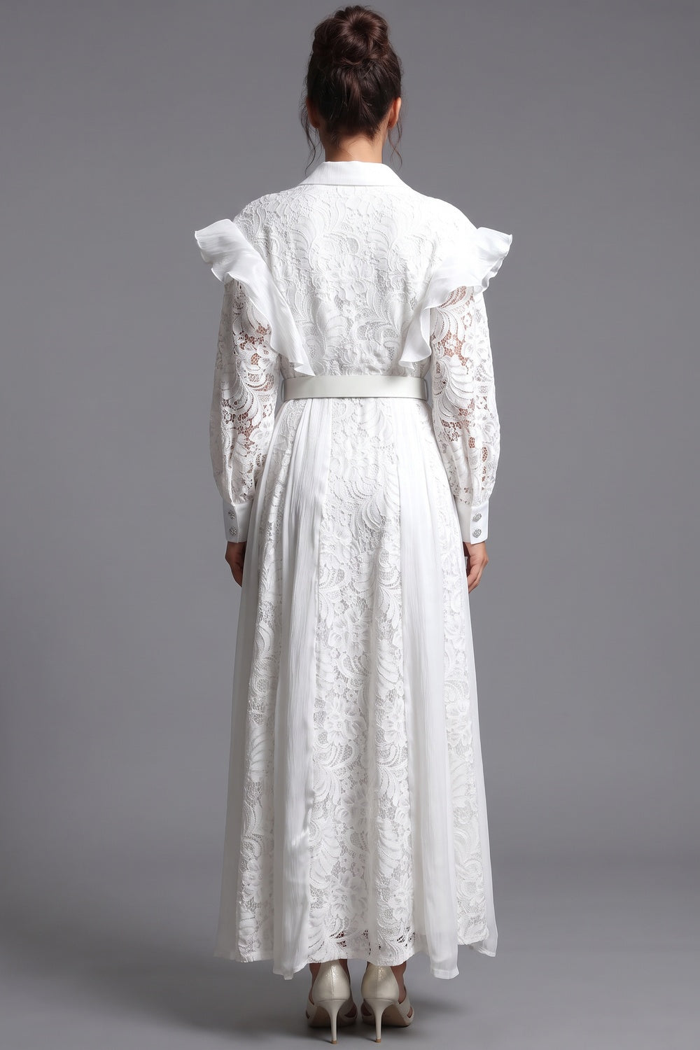 White Floral Lace A-Line Maxi Shirt Dress Flowering Girl