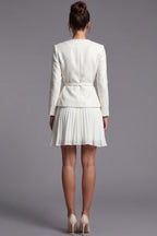 Off-White Tweed Skirt Suit Set with Peplum Jacket and Pleated Mini Skirt Flowering Girl