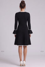 Black Heavy Compact Knit Fit-and-Flare Dress with White Scalloped Trim Flowering Girl