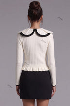 Off-White Textured Knit Fitted Peplum Cardigan Flowering Girl