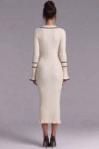 Cream Ribbed Knit Column Dress with Black Contrast Trim Flowering Girl