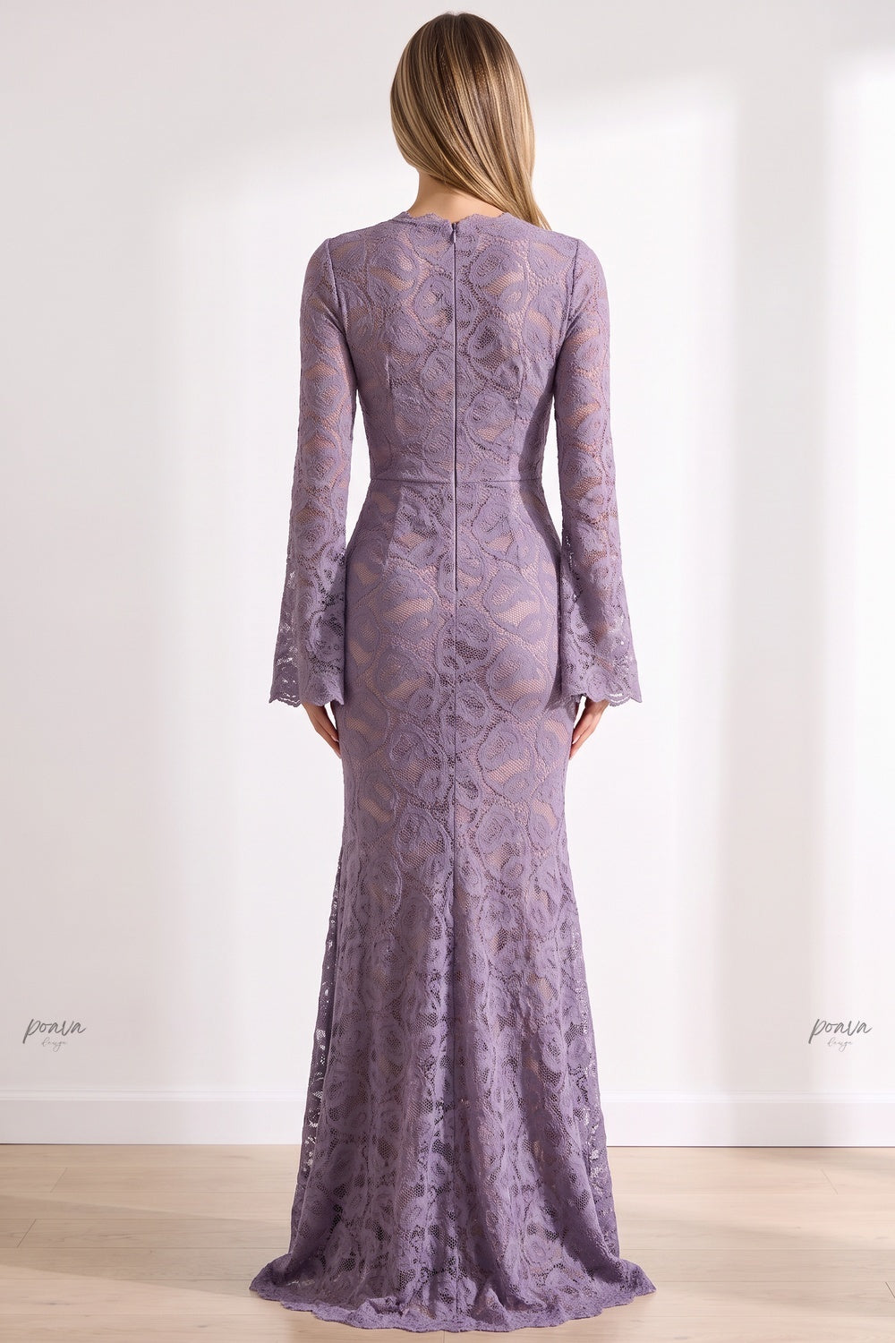 Dusty Purple Floral Lace Mermaid Maxi Dress Flowering Girl