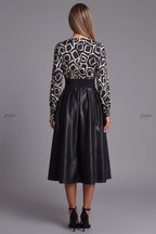 Black Satin-Finish Woven Fabric A-Line Mock Two-Piece Midi Dress Flowering Girl