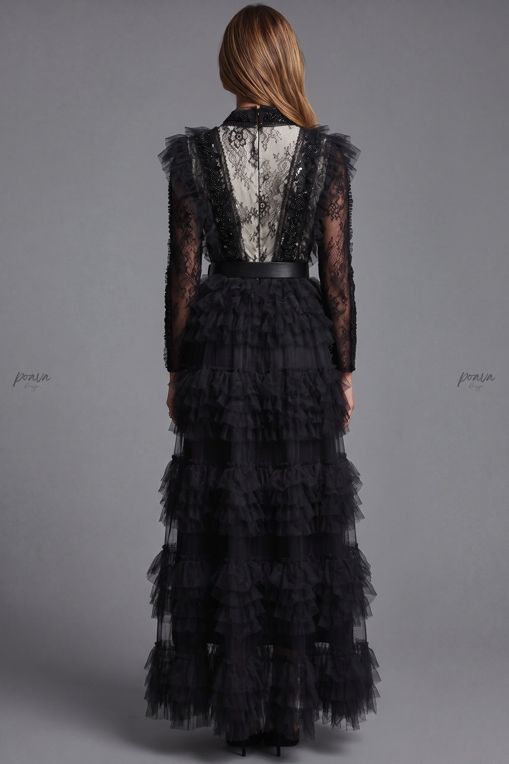 Black Tulle A-line Tiered Maxi Dress Flowering Girl