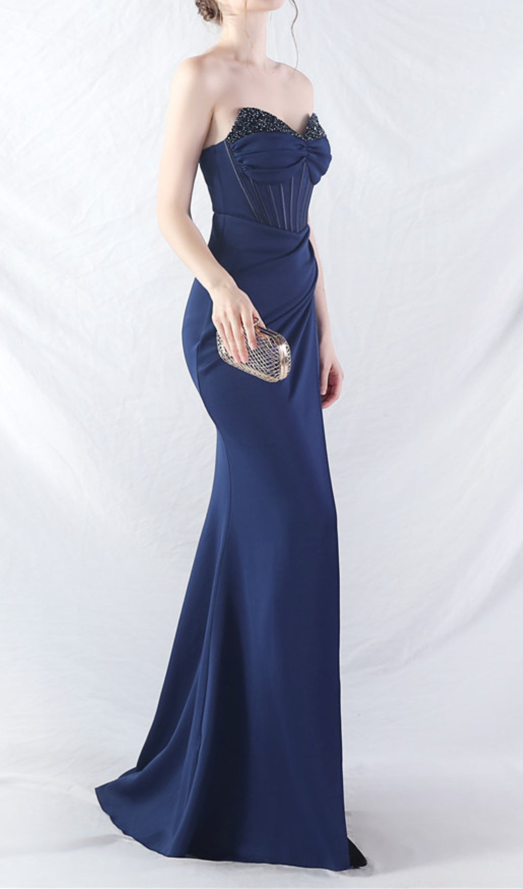 Chizue Navy Strapless Corset Split Maxi Dress Flowering Girl