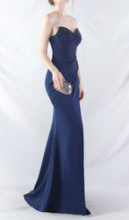 Chizue Navy Strapless Corset Split Maxi Dress Flowering Girl