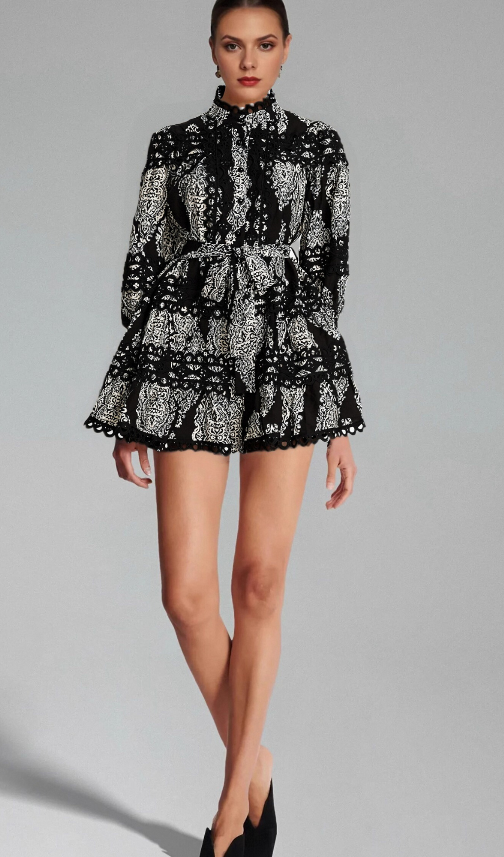 Bérengère black pattern-print mini dress Flowering Girl