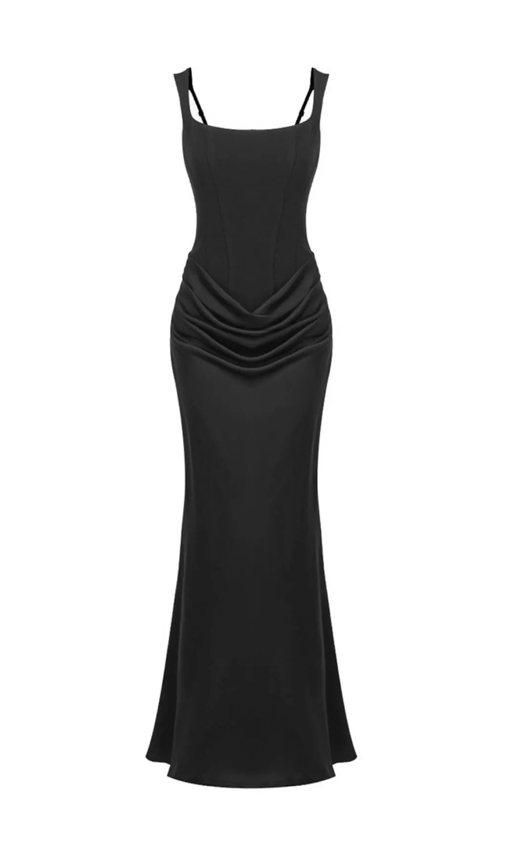 Keelia Black Strappy Corset Ruched Maxi Dress Flowering Girl