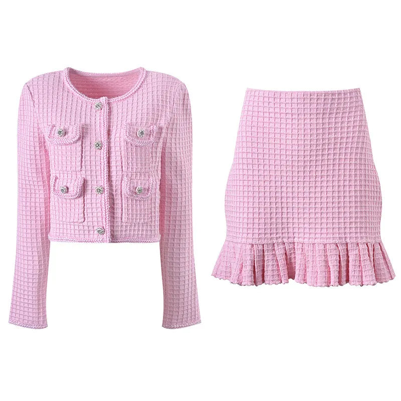 Arwen Pink Sequin Textured Knit Suit Flowering Girl