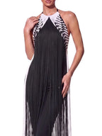 Pyrune Halterneck Fringe Midi Dress Flowering Girl