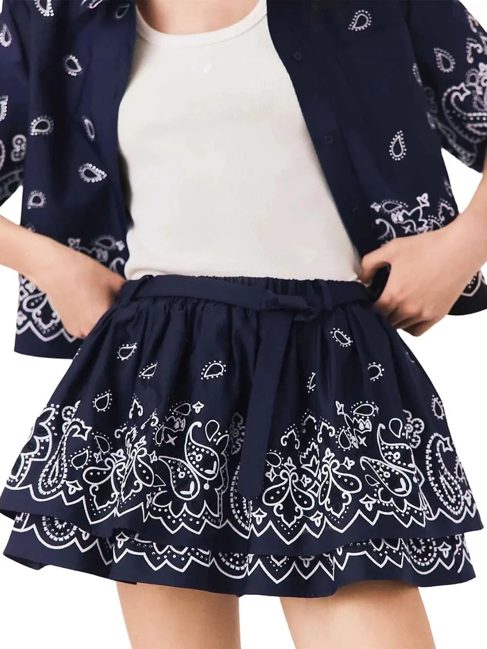 Embroidered Ruffle Mini Skirt Flowering Girl