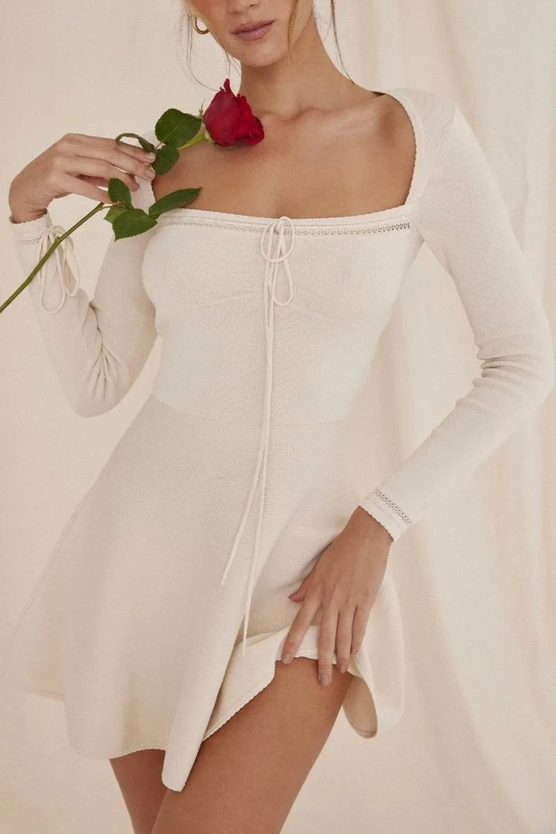 Lillian Square-Neck Knit Mini Dress Flowering Girl