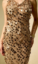 Jennifer Gold Sequin Fishnet Backless Maxi Dress Flowering Girl