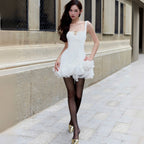 Renata Square Neck Flower Velvet Mini Dress Flowering Girl