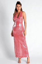 Necho V-Neck Backless Sequin Dress Flowering Girl