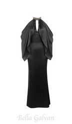 off-shoulder crystal halter maxi dress in black Flowering Girl