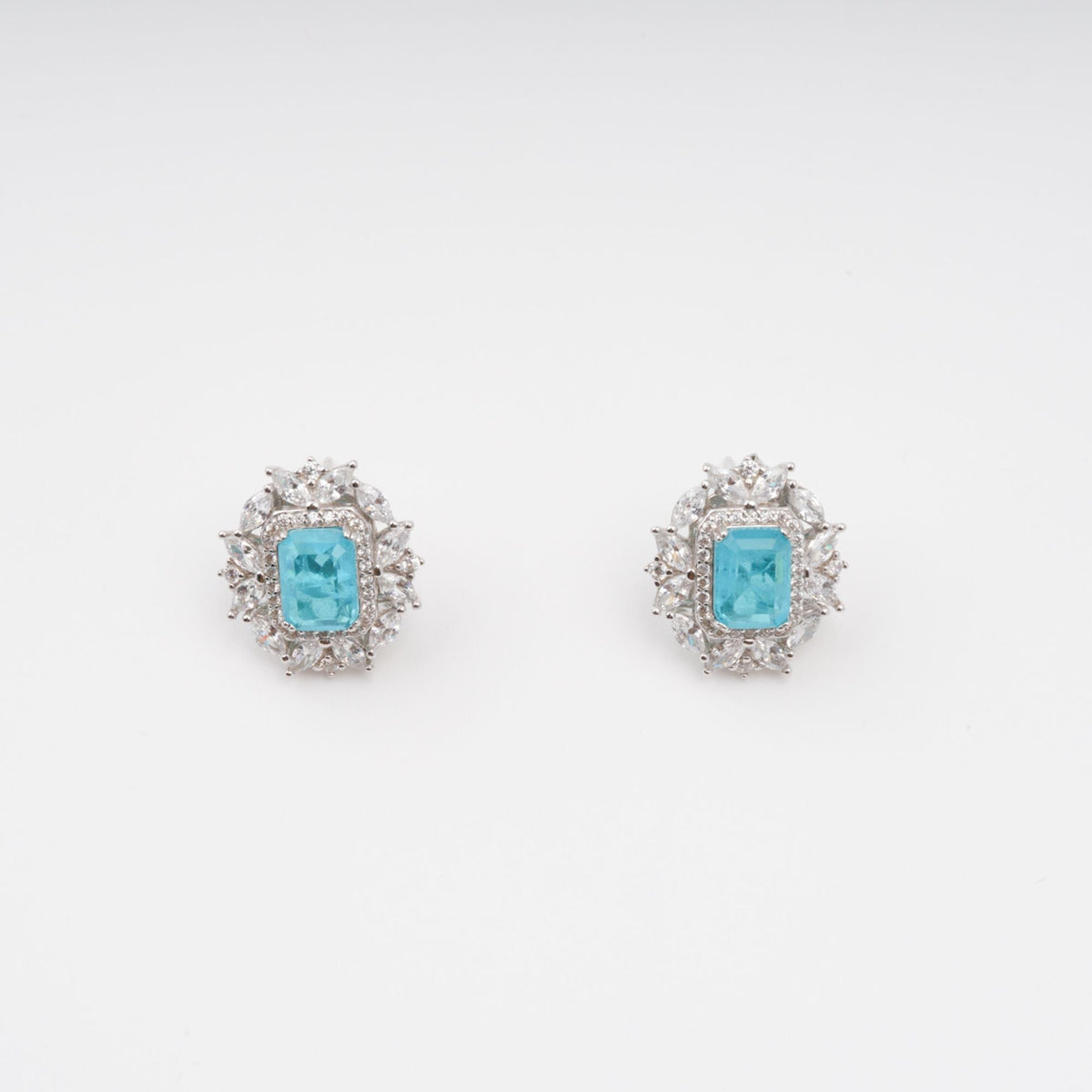 Kaisu Aquamarine Emerald Cut Gemstone Sterling Silver Earrings Flowering Girl