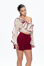 Camille Single Shoulder Ruffle Pants Set Flowering Girl