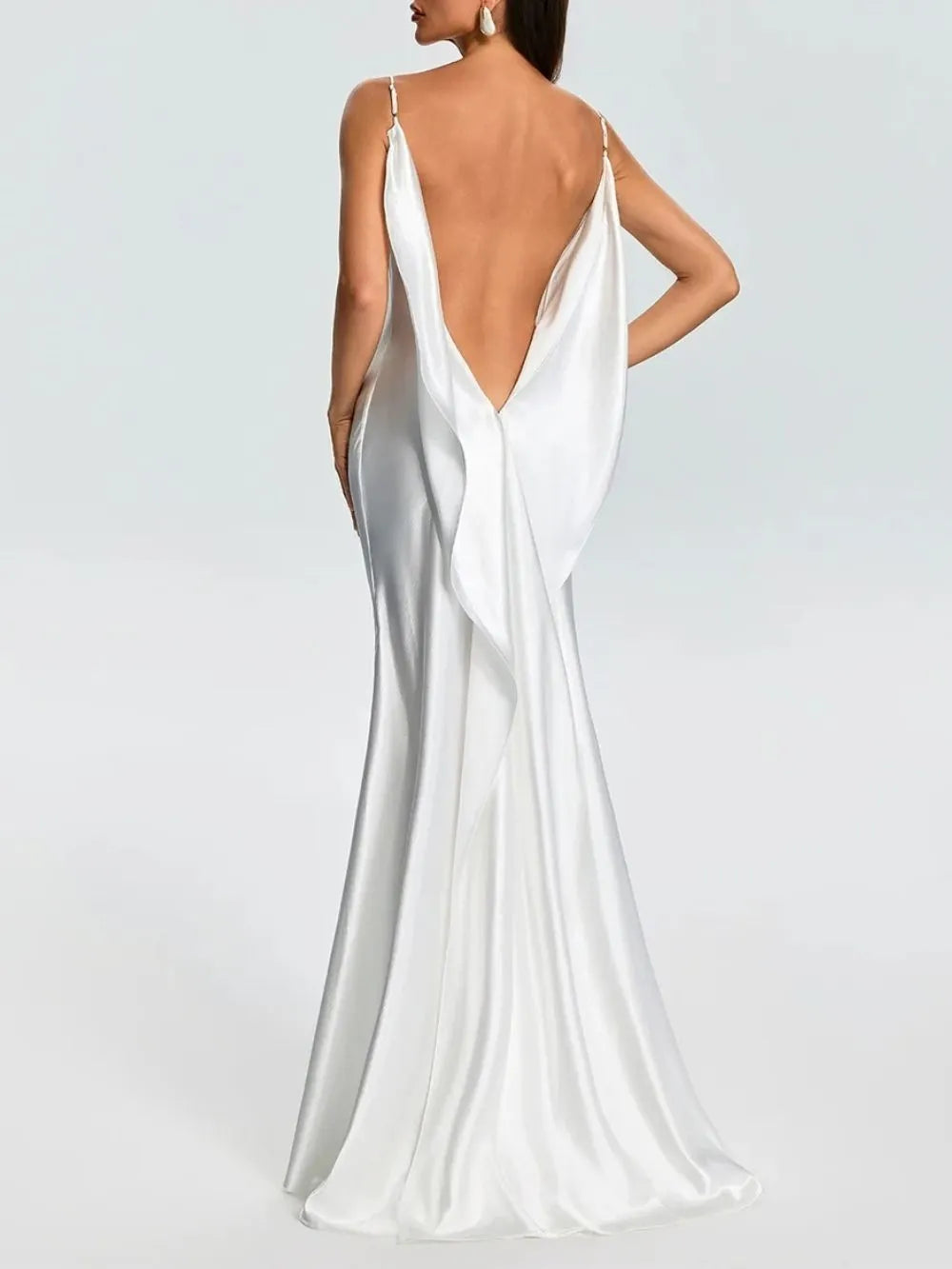 Farica Backless Satin Maxi Dress Flowering Girl