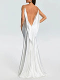 Farica Backless Satin Maxi Dress Flowering Girl