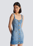 Buttoned denim mini dress in blue Flowering Girl