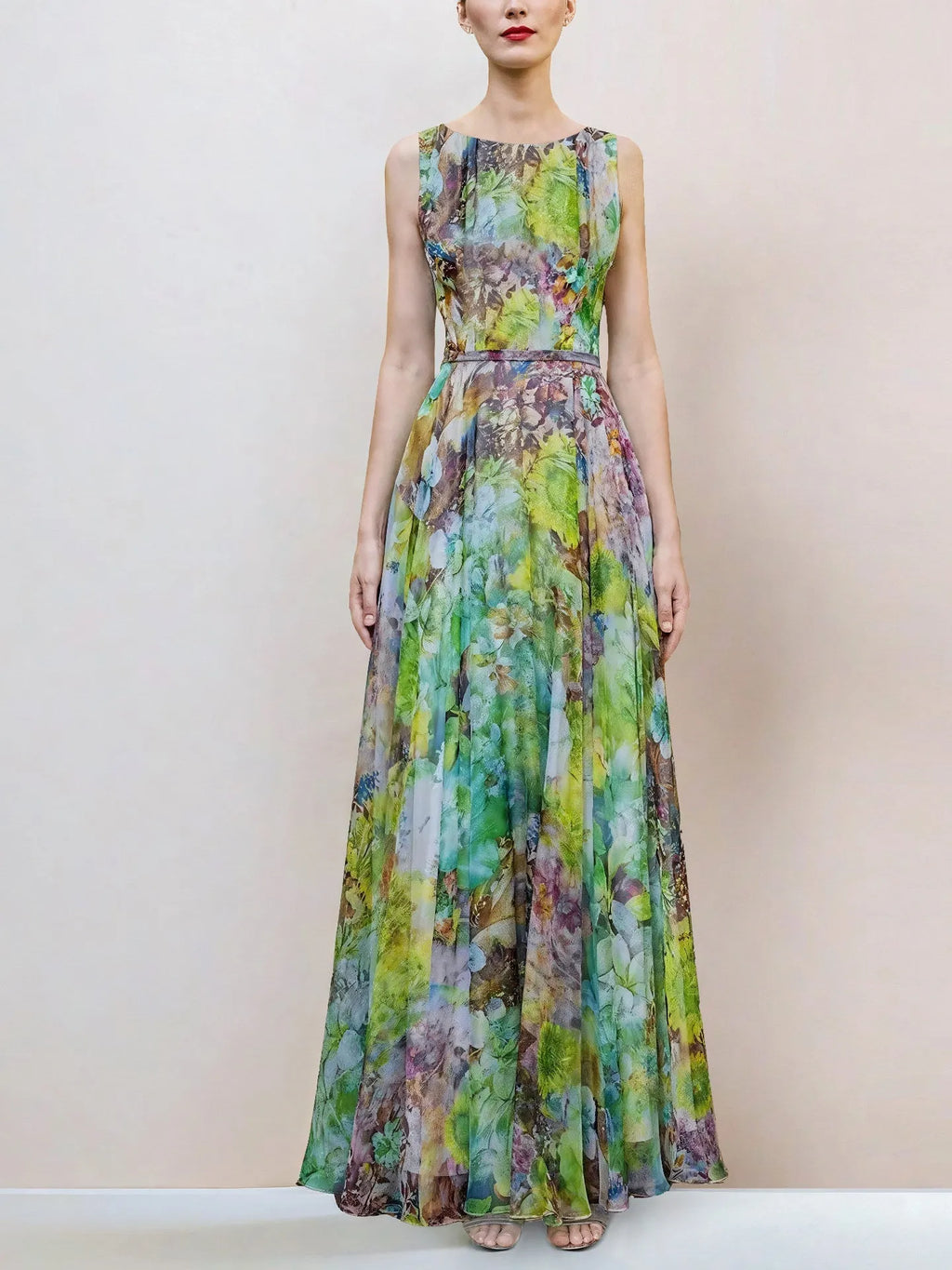 Green Flower Sleeveless Large Swing Maxi Dress Flowering Girl