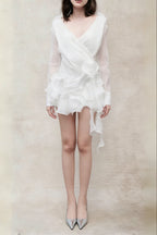 Flower Ruffle Ribbon Mini Dress In White Flowering Girl