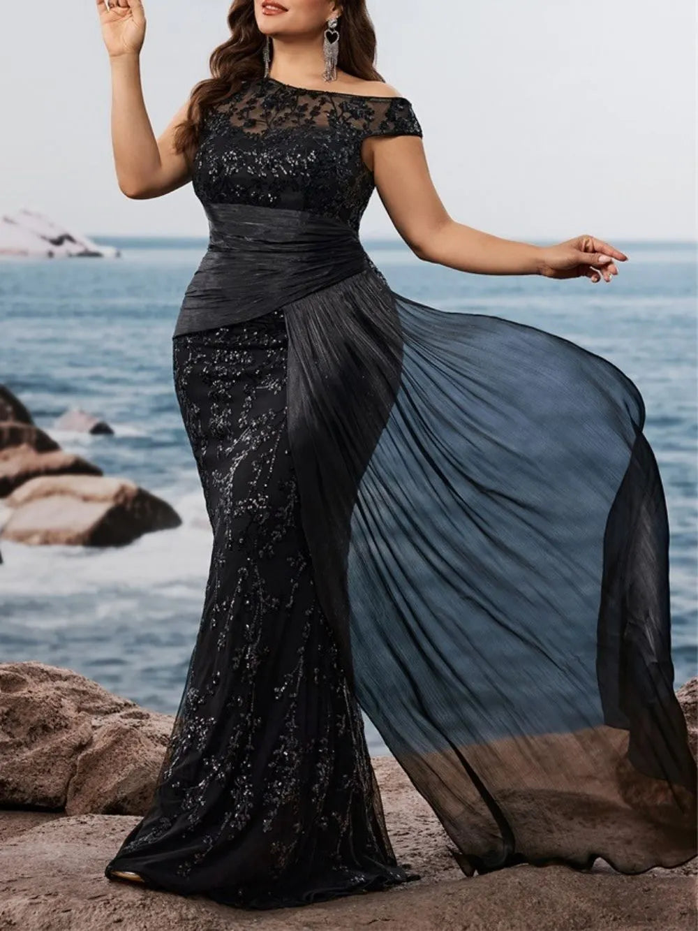 Mare Black Sequin Plus Size Maxi Dress Flowering Girl