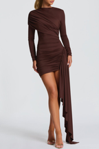 Yetera Draped Mini Dress - Brown Flowering Girl