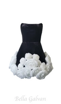 flower-embellished-hem black strapless mini dress Flowering Girl
