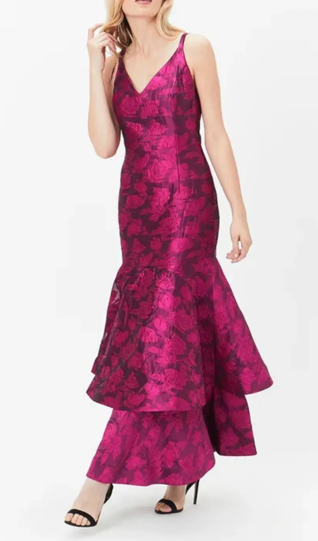 Layer Jacquard Maxi Dress In Red Flowering Girl