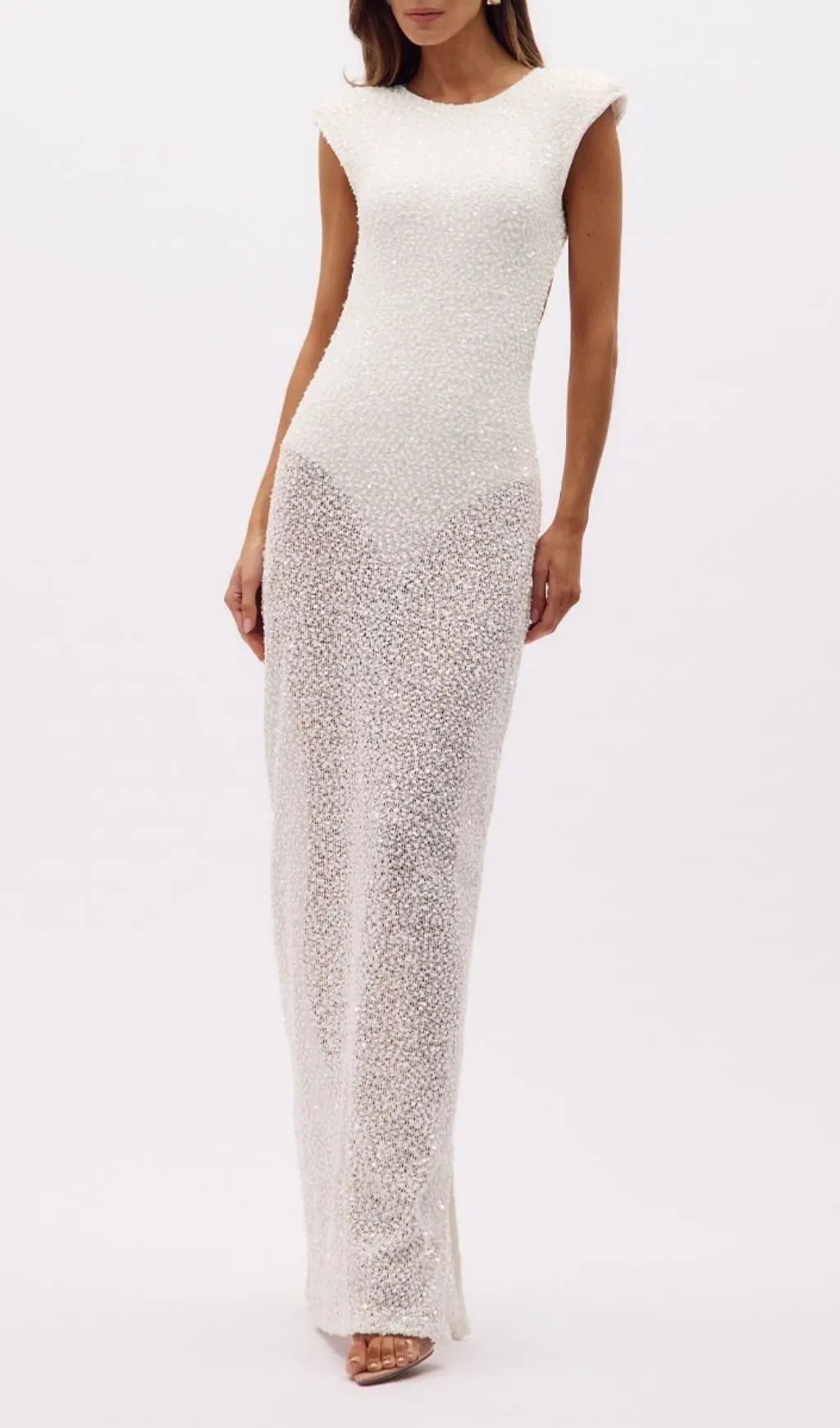 Kees White Sequin Sleeveless Backless Maxi Dress Flowering Girl