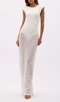 Kees White Sequin Sleeveless Backless Maxi Dress Flowering Girl