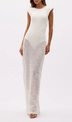 Kees White Sequin Sleeveless Backless Maxi Dress Flowering Girl