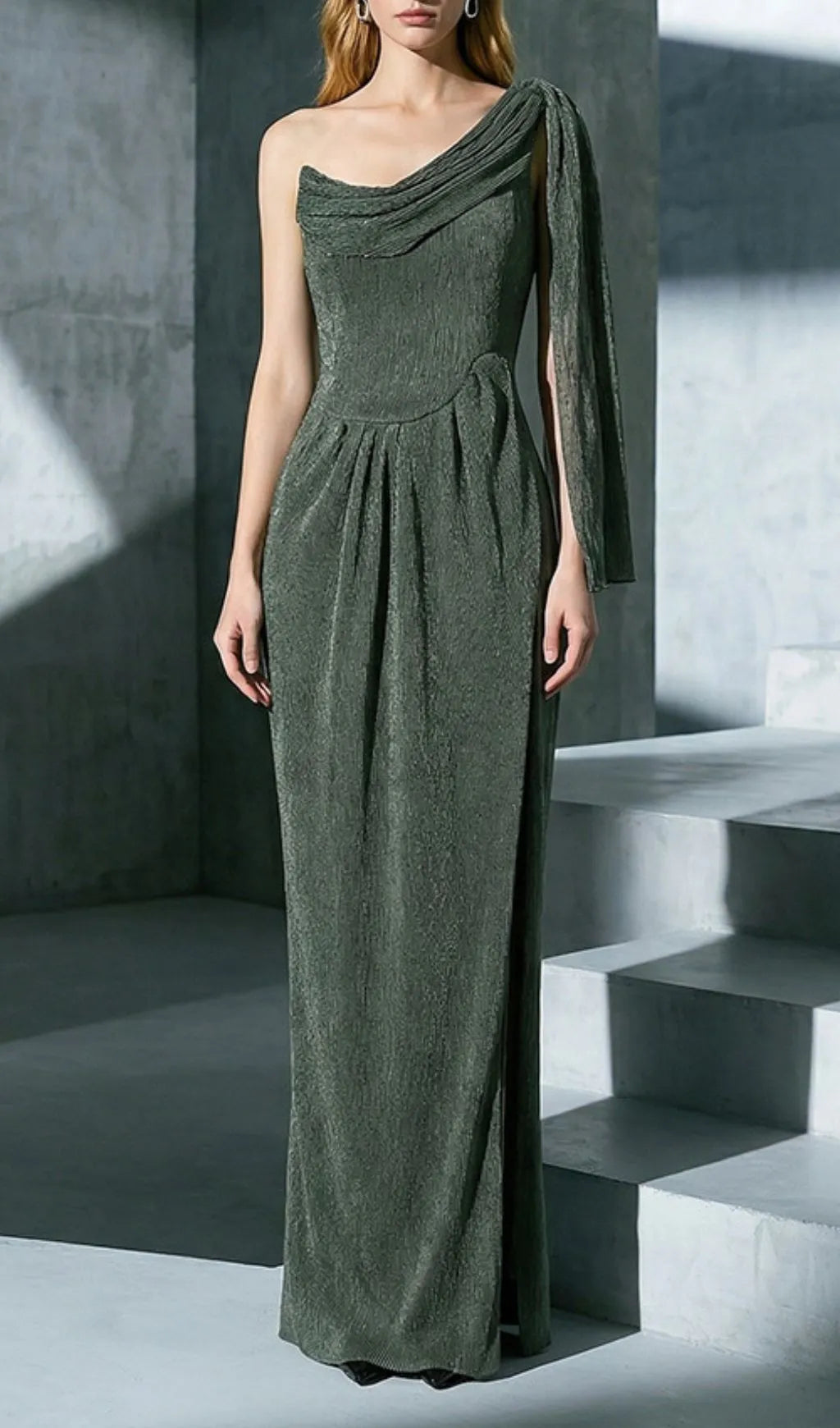 Jenae Olive One-Shoulder Maxi Dress Flowering Girl