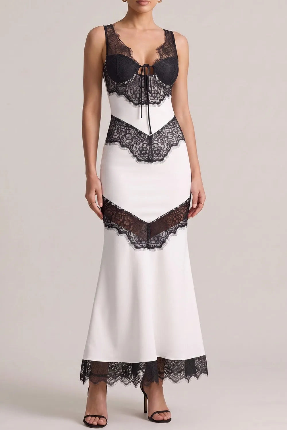 Sleeveless Black Lace Patchwork Mermaid Maxi Dress Flowering Girl