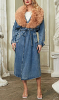 Adel Faux Fur Collar Denim Coat Flowering Girl