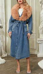 Adel Faux Fur Collar Denim Coat Flowering Girl