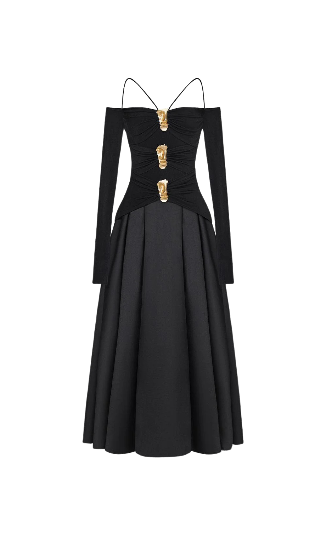 Black A-Line Cold Shoulder Sleeved Spandex Taffeta Maxi Dress Flowering Girl