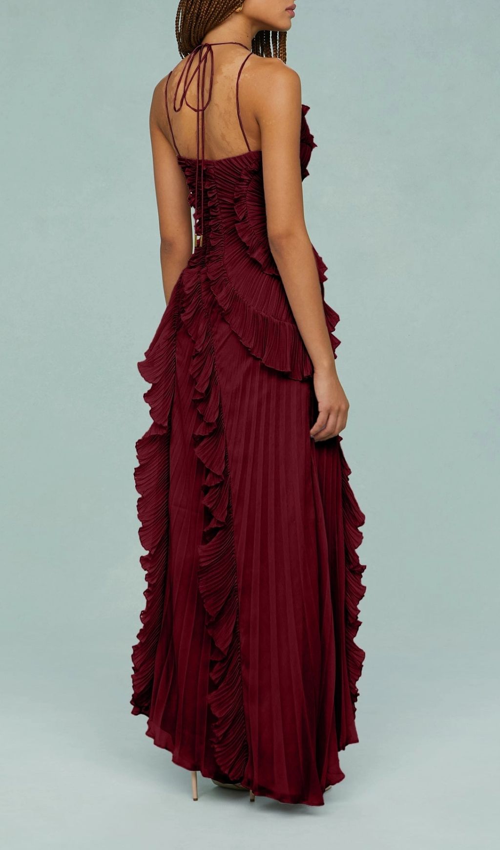 Finneas Red Halter Pleated Maxi Dress Flowering Girl