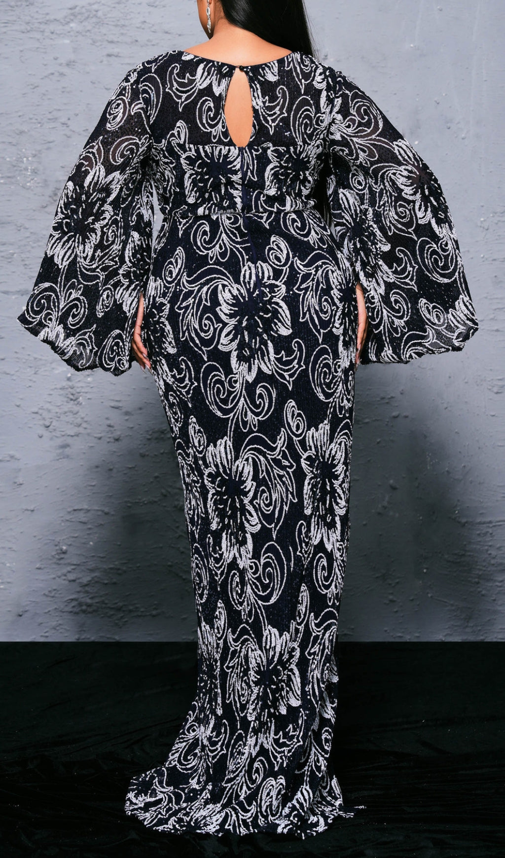 Bechan Black Flower Sequin Long Sleeve Maxi Dress Flowering Girl