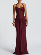 Bonao Halter Ruched Maxi Dress - Red Flowering Girl