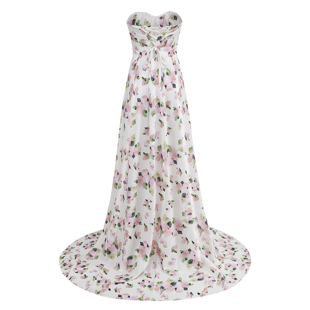 Strapless Floral Split Maxi Dress Flowering Girl