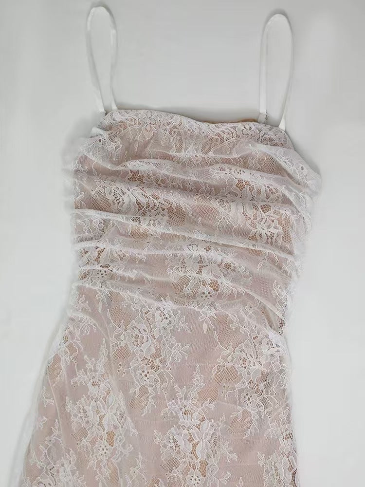 White Floral Lace Column Maxi Dress Flowering Girl