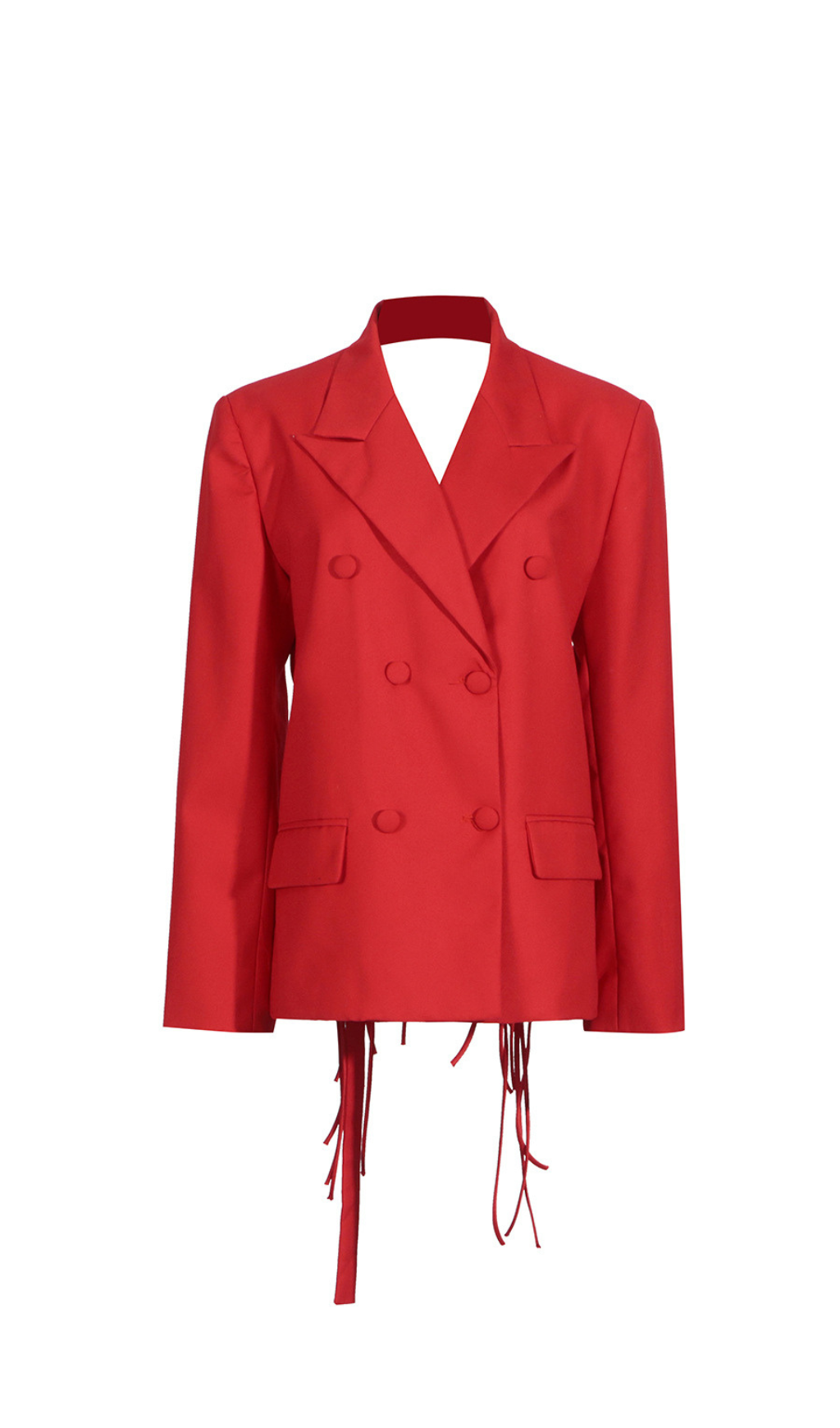 Vienna Cutout Fringe Backless Blazer In Red Flowering Girl