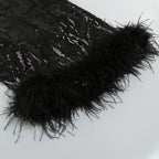 Black Sequin One Shoulder Feather Mini Dress Flowering Girl