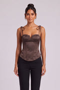 Dark Brown Satin Structured Corset Top Flowering Girl