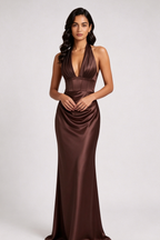 Chocolate Brown Satin Column Gown Flowering Girl